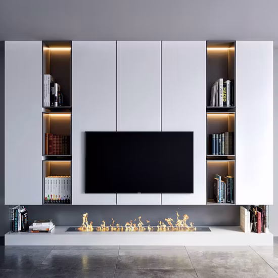 PA木製壁掛けリビングルーム家具高級フローティング暖炉モダンなテレビスタンド